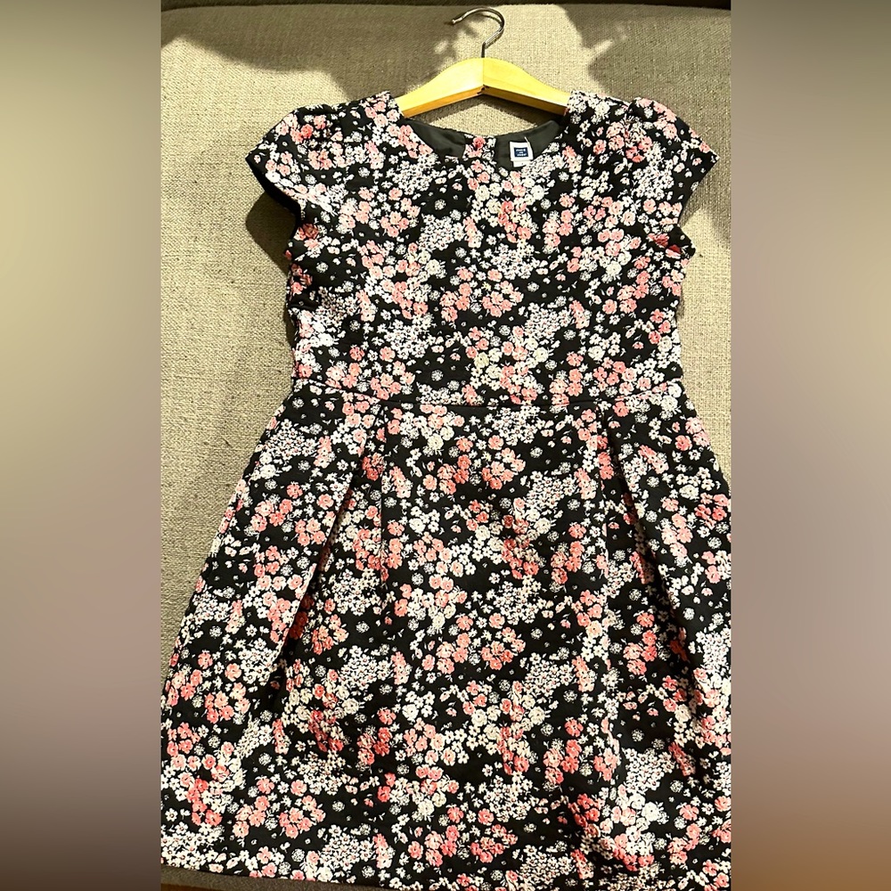 Janie and Jack Black Floral Dress with Pink and White Blossoms